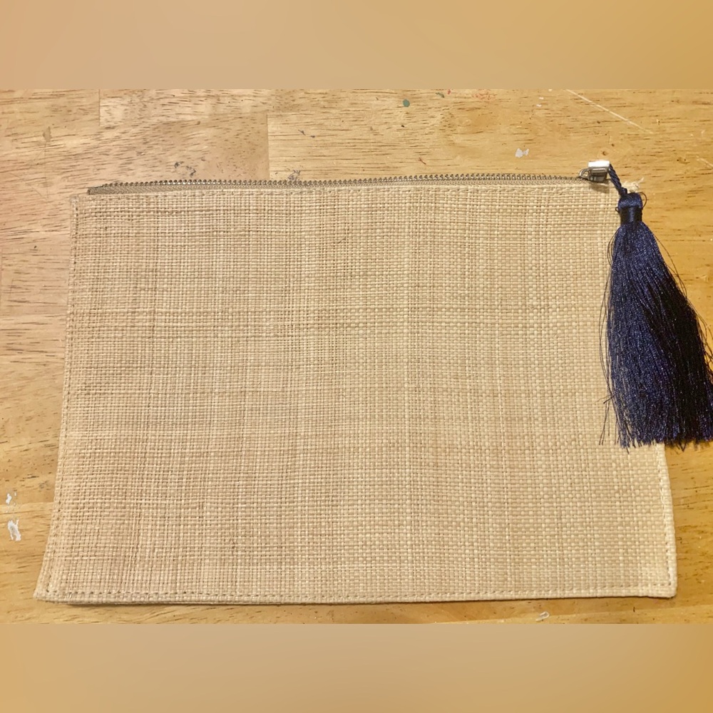 West Emory Tan Woven Clutch with Tassel